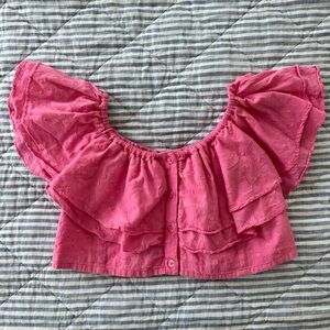 Pink Ruffled Crop Top